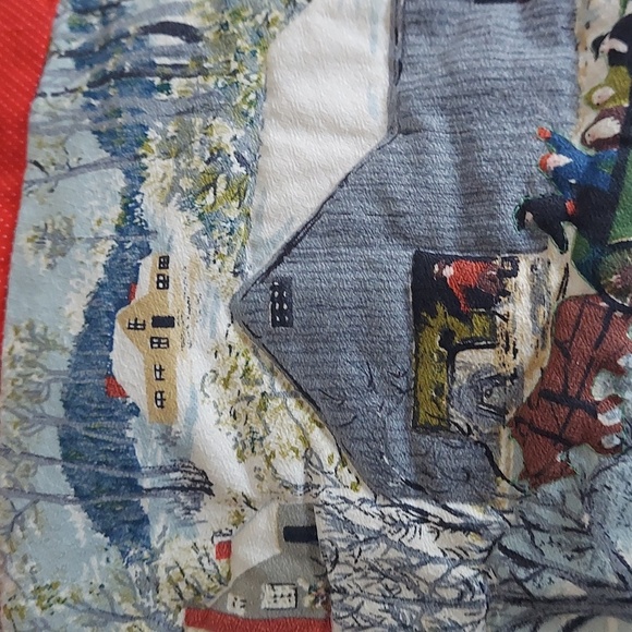 Vintage Grandma Moses Fabric Handmade Winter Scenery Wall Hanging - Picture 8 of 11